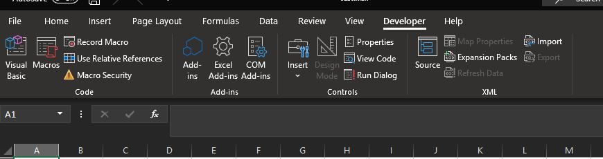 Developer tab in Excel with Visual Basic