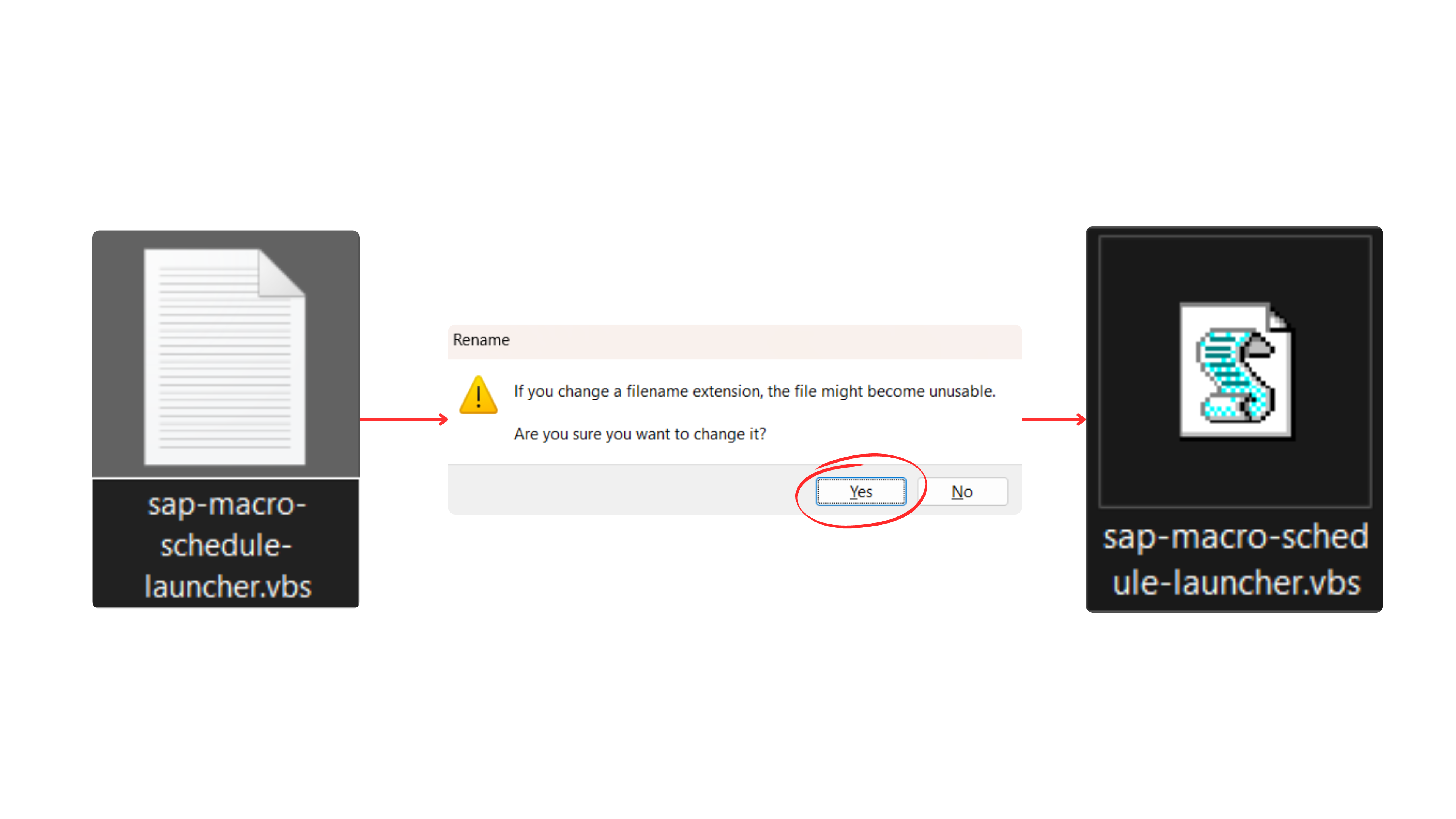 Changer l'extension en .vbs